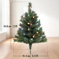 HOMCOM 60 cm Prelit Christmas Tree, 2 Packs Artificial Christmas Trees with 60 Colourful LED Lights, 130 Tips, Green(m-3)