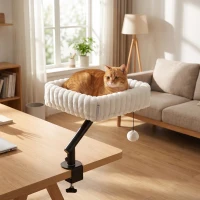 PawHut Katzen-Schreibtischbett, Katzenbett für Schreibtisch mit 360°Drehung, Hängeball verstellbare Klemme für Katze unter 6 kg(m-10)