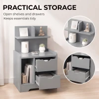 HOMCOM Bedside Table, Small Bedside Cabinet with 2 Drawers and Storage Shelves, Modern Nightstand for Bedroom, Grey(m-5)