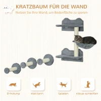 PawHut Klimniveaus, klimwand, kattenladder, 4-delige set, met krabpaal, hangmat, grijs+roomwit, 40 x 28 x 73cm(m-4)