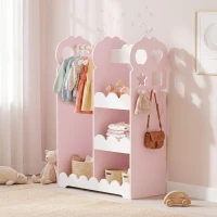 AIYAPLAY Kids Wardrobe, Children Dress Up Storage with Mirror, Clothes Rail, Shelves, Hangers for Girls Boys Bedroom Nursery Pink(m-8)