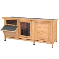 PawHut Hasenstall Winterfest Kaninchenstall aus Holz 112x50x54 cm Kaninchenkäfig mit Bitumendach, 2 Türen, Metallgitter, Hasenkäfig für Kaninchen, Meerschweinchen Outdoor Natur+Schwarz(m-11)
