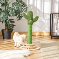 PawHut katten krabpaal cactus kattenboom grenenhout sisaltouw krabpaal met houten ballen speelgoed voor katten 60 cm hoog groen + naturel(m-8)