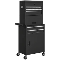HOMCOM Carro de Herramientas con 6 Cajones y Cerraduras Caja de Herramientas de Acero con Ruedas para Taller Garaje Negro(m-1)
