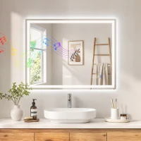HOMCOM Espejo de baño LED Bluetooth 90 x 70 cm interruptor táctil luz regulable 3 colores antivaho memoria plateado(m-10)
