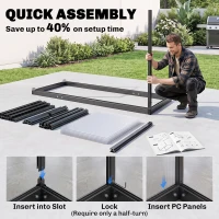 Outsunny 5.5 x 2ft Polycarbonate Greenhouse, Quick Setup Walk in Green House, Push Door, Adjustable Roof Vent, Rain Gutter, Black(m-4)
