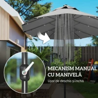 Outsunny Umbrelă dublă cu bază în formă de cruce și lumini solare, 295x150x219cm, gri(m-11)