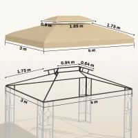 Outsunny Acoperiș de Rezervă pentru Pavilion 4x3 m din Poliester Anti-UV cu Structură în 2 Nivele, Crem(m-3)