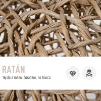 PawHut Cama Cueva de Ratán para Gatos o Mascotas Pequeña con Base Trípode Cojín de Felpa y Algodón Suave Diseño Elevado Estable Φ52x58 cm Madera Natural(m-4)