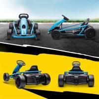 HOMCOM Elektrische Go-kart voor Kinderen, Driftfunctie, Claxon, Muziek, Veiligheidsgordel, Soft-Start, Blauw/Zwart(m-9)