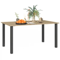 Outsunny Mesa de Jardín Rectangular de Acero 150x90x73 cm para 6 Personas con Orificio para Sombrilla Diseño con Lamas Marrón(m-11)