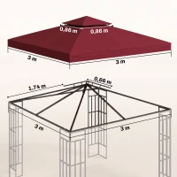 Outsunny Toit de Remplacement pour pavillon de Jardin Toile de Rechange pour pavillon tonnelle Tente 3 x 3 m Rouge vineux(m-3)