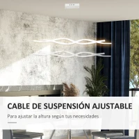 HOMCOM Lámpara Colgante Moderna con LED IP20 38W 3700lm y Cuerdas Ajustables Lámpara de Suspensión de Aluminio para Salón Comedor Dormitorio 90x9x9 cm Blanco(m-5)