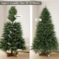 HOMCOM 6ft Artificial Christmas Tree, Hinged Xmas Tree with Realistic 751 PE & PVC Branch Tips, Fir Wood Base, Green(m-7)