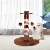 PawHut Poste Rascador para Gato Rascador Árbol para Arañar 3 Bolas de Juego Cubierta de Felpa Sisal Natural 34x34x42cm Marrón(m-2)