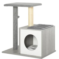 PawHut Árbol para Gatos 59x39x62 cm Rascador para Gatos de 3 Niveles con Plataformas Postes de Rascado Cueva de Madera Espaciosa Cojines Extraíbles Suaves Bola de Juguete Gris(m-11)