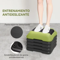 SPORTNOW Step para Fitness Stepper Antideslizante con Altura Ajustable de 10/15/20/25/30 cm Carga 150 kg Verde(m-5)