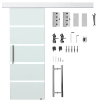HOMCOM Schiebetür Komplettset Zimmertür 77,5 x 205 cm Wandmontage Schiebetürsystem mit Laufschiene Innentüren Komplett-Set für Schiebetüren Trennwände, Milchglas Streifen(m-10)