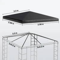 Outsunny 3 x 3(m) Gazebo Frame Replacement - Black(m-3)