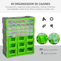 DURHAND Armario Organizador de Herramientas 39 cajones tipo Estantería DIY Caja Cajonera de Herramientas 38x16x47,5 cm Verde(m-4)
