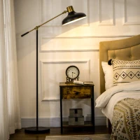 HOMCOM Stehlampe im Industriedesign, Stehlampe, Emaille, flexibles Gestell, Fußschalter, Schwarz + Gold(m-10)