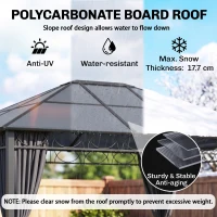 Outsunny Hardtop Gazebo Garden Pavilion w/ UV Resistant Polycarbonate Roof, Curtains, Steel & Aluminium Frame, 3 x 4(m), Grey(m-5)