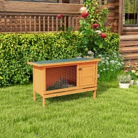 PawHut Conejera de Madera Exterior Jaula Elevada para Conejos Cobayas Animales Pequeños con Techo Asfáltico Abatible Bandejas Extraíbles y Puerta con Pestillo 90x45x65 cm Madera Natural(m-10)