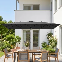 Outsunny Ombrellone Doppio Inclinabile e Regolabile con Cordicella, in Poliestere e Metallo, 150x295x170-214 cm, Grigio(m-9)