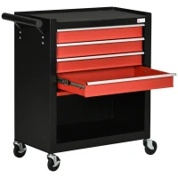 DURHAND Carro de Herramientas con Ruedas 4 Cajones Compartimento de Almacenaje y Asa Lateral 69x33x75 cm Negro y Rojo(m-11)