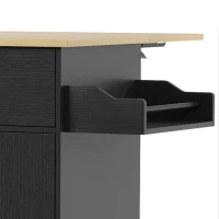 HOMCOM Kitchen Island with Drop Leaf, Rolling Kitchen Storage Trolley on Wheels with Drawer, Spice Rack and Towel Rack, Black(m-13)