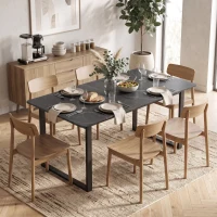 HOMCOM Uitschuifbare eettafel 140-180 cm voor 6-8 personen, rechthoekig, industrieel design met stalen frame, zwart(m-8)