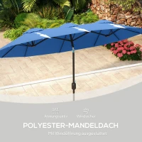 Outsunny Sonnenschirm, Gartenschirm, neigbar, mit Handkurbel, Winddach, Polyester+Stahl, Marineblau, 285 x 147 cm(m-7)