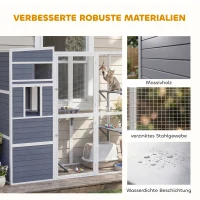 PawHut Buitenkattenren houten kattenhuis met 3 platformen, weerbestendig dak, rustgedeelte voor 3-4 katten tot 10 kg Grijs(m-8)