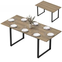 HOMCOM Uitschuifbare eettafel 140-180 cm voor 6-8 personen, rechthoekig in industriële stijl met stalen frame, bruin(m-14)
