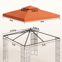 Outsunny Vervangend dak voor metalen tuinpaviljoen paviljoen partytent tuintent 3x3m, Oranjerood(m-3)