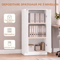 HOMCOM Dulap de Birou cu 3 Rafturi și Uși, 60x33,5x108 cm, Alb(m-5)