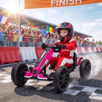 AIYAPLAY 12V Electric Go Kart for Kids with Dual Motors, Adjustable Seat, Soft Start, LED Lights, EVA Wheels, for Age 3-6, Pink(m-2)