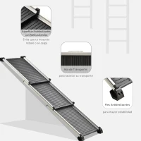PawHut Rampa para Mascotas Plegable de Aleación de Aluminio con Superficie Antideslizante Rieles Laterales y Asa Fácil Transporte Carga Máx. 100 kg 159x42x11,5 cm Negro(m-4)