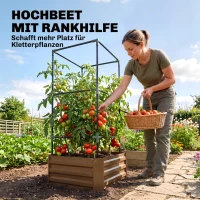 Outsunny Hochbeet mit Rankgitter Pflankasten mit Rankhilfe, offener Boden, wetterbeständig, 61 cm x 61 cm x 140 cm, Braun(m-4)