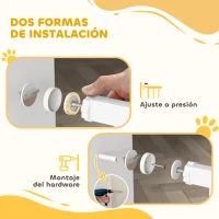 PawHut Puerta para Perros con Ancho Ajustable 76-104 cm Barrera de Seguridad con 2 Extensiones y Doble Bloqueo Blanco(m-6)