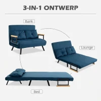 HOMCOM Tweepersoons Slaapbank, Met Verstelbare Rugleuning en Kussens voor Comfortabele Rust in de Woonkamer voor Koppels en Gezinnen, Natuur + Blauw(m-4)