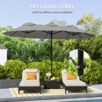 Outsunny Sonnenschirm, Gartenschirm, neigbar, mit Handkurbel, Winddach, Polyester+Stahl, grau, 295 x 152cm(m-6)