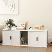 PawHut Katzenklo-Schrank Katzenhaus mit Tür Trennwand Katzentoilette für große Katzen 145 x 49 x 51 cm Weiß(m-10)