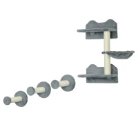 PawHut Klimniveaus, klimwand, kattenladder, 4-delige set, met krabpaal, hangmat, grijs+roomwit, 40 x 28 x 73cm(m-1)