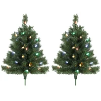 HOMCOM Podświetlana choinka 60 cm, zestaw 2 szt., sztuczna, z 60 kolorowymi diodami LED, 130 zakończeń gałązek, zielony(m-1)