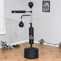 HOMCOM Saco de Boxeo de Pie 4 en 1 Ajustable en Altura con 2 Bolas Barra y Base Rellenable Agua o Arena 88x50x160-230 cm Negro(m-2)