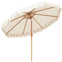 Outsunny Sombrilla de Jardín Ø264x240 cm con Ángulo Ajustable Manivela y Toldo con Volantes Decorativos para Patio Terraza Crema(m-1)