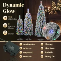 HOMCOM Artificial Christmas Tree Set of 3, Snowy Pre-Lit Christmas Tree with PVC Branch Tips, 90/120/150 cm, Green White(m-5)