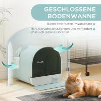 PawHut kattenbak met kap voor katten tot 5 kg kattenbak met deksel kattenbakmat kunststof groen 43 x 44 x 47 cm | Aosom(m-5)