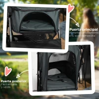 PawHut Carrito para Perros Plegable con Mango Reversible Ventana de Malla Cesta de Almacenamiento 76,5x52x95 cm Gris(m-7)